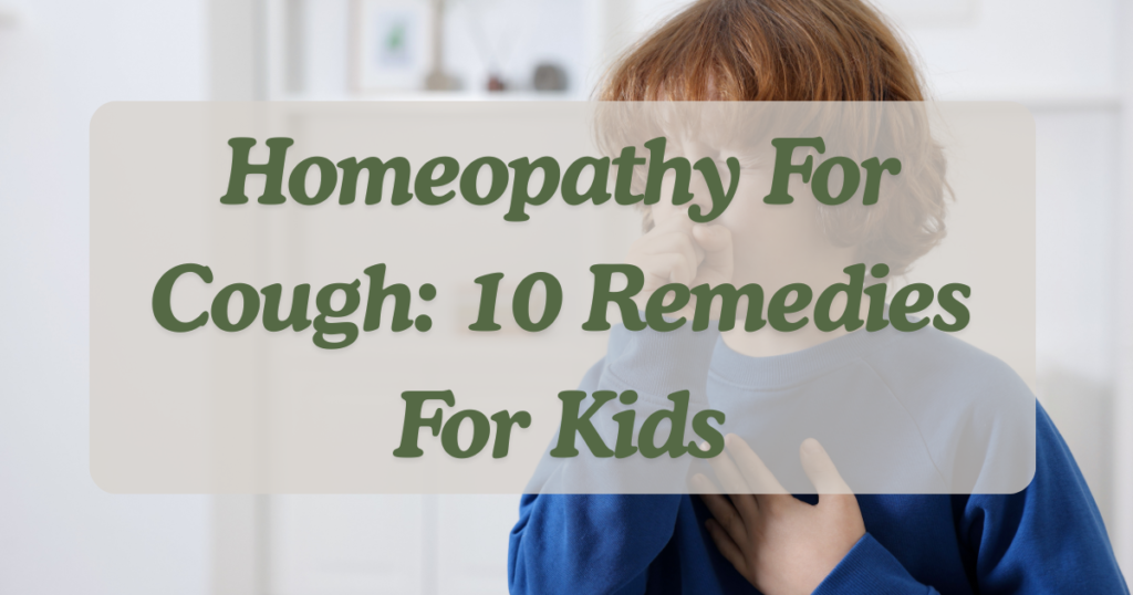 child coughing at night with homeopathy for cough remedy kit on the nightstand